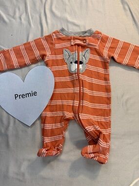 Carter's - Orange Striped Premie Footie with Bear Design
